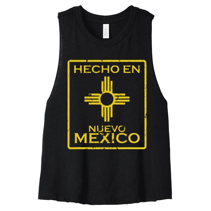 New Mexico Zia Symbol Distressed Hecho En New Mexico Women's Racerback Cropped Tank