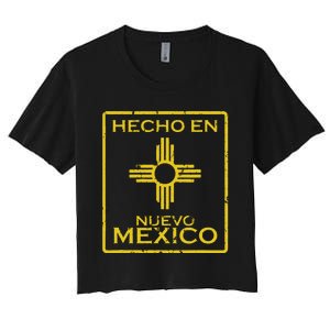 New Mexico Zia Symbol Distressed Hecho En New Mexico Women's Crop Top Tee