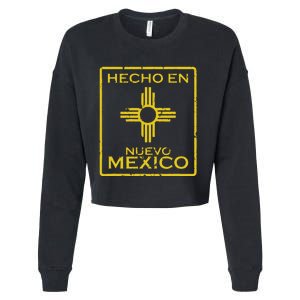 New Mexico Zia Symbol Distressed Hecho En New Mexico Cropped Pullover Crew