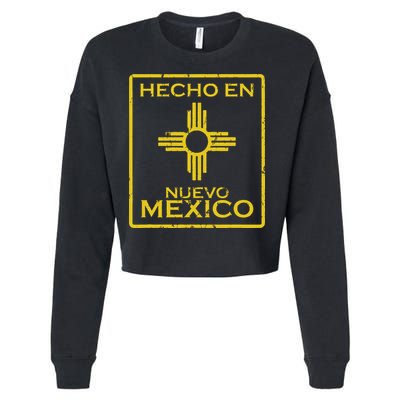 New Mexico Zia Symbol Distressed Hecho En New Mexico Cropped Pullover Crew