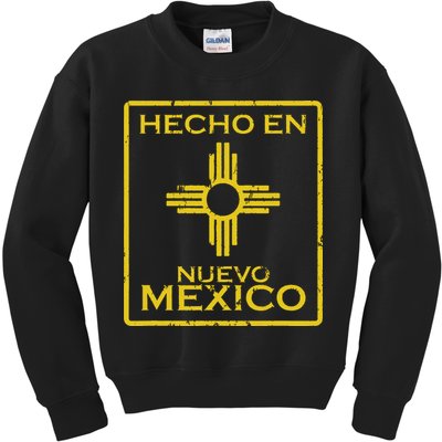 New Mexico Zia Symbol Distressed Hecho En New Mexico Kids Sweatshirt