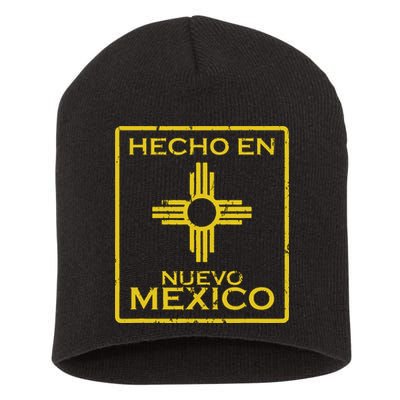 New Mexico Zia Symbol Distressed Hecho En New Mexico Short Acrylic Beanie