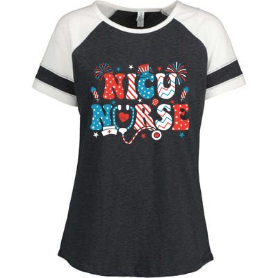 Nicu Nurse 4Th Of July American Flag Patriotic Nicu Nurse Gift Enza Ladies Jersey Colorblock Tee