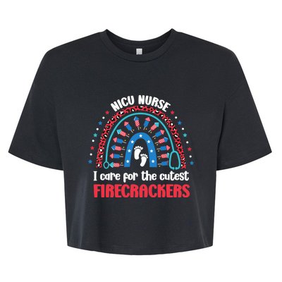 NICU Nurse 4th July I Care for the Cutest Firecrackers Bella+Canvas Jersey Crop Tee