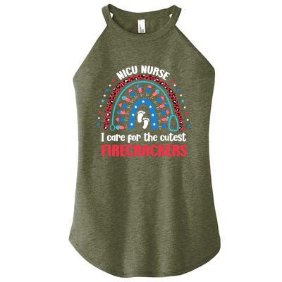 NICU Nurse 4th July I Care for the Cutest Firecrackers Women’s Perfect Tri Rocker Tank