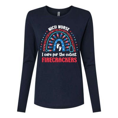 NICU Nurse 4th July I Care for the Cutest Firecrackers Womens Cotton Relaxed Long Sleeve T-Shirt