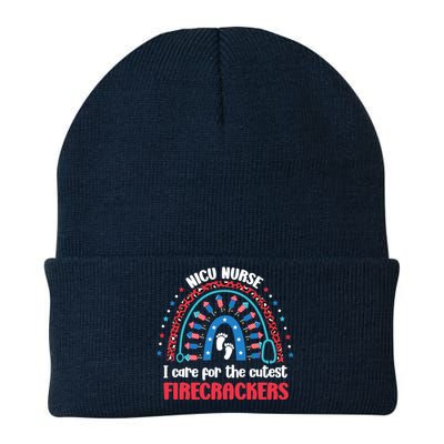 NICU Nurse 4th July I Care for the Cutest Firecrackers Knit Cap Winter Beanie