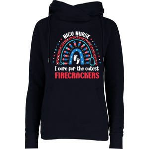 NICU Nurse 4th July I Care for the Cutest Firecrackers Womens Funnel Neck Pullover Hood