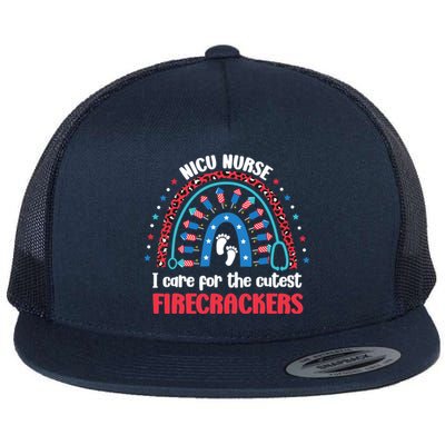 NICU Nurse 4th July I Care for the Cutest Firecrackers Flat Bill Trucker Hat