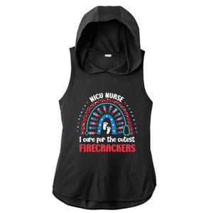 NICU Nurse 4th July I Care for the Cutest Firecrackers Ladies PosiCharge Tri-Blend Wicking Draft Hoodie Tank