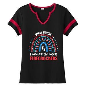 NICU Nurse 4th July I Care for the Cutest Firecrackers Ladies Halftime Notch Neck Tee