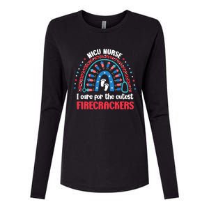 NICU Nurse 4th July I Care for the Cutest Firecrackers Womens Cotton Relaxed Long Sleeve T-Shirt