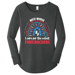 NICU Nurse 4th July I Care for the Cutest Firecrackers Women's Perfect Tri Tunic Long Sleeve Shirt