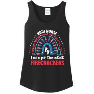 NICU Nurse 4th July I Care for the Cutest Firecrackers Ladies Essential Tank