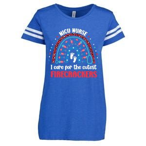 NICU Nurse 4th July I Care for the Cutest Firecrackers Enza Ladies Jersey Football T-Shirt