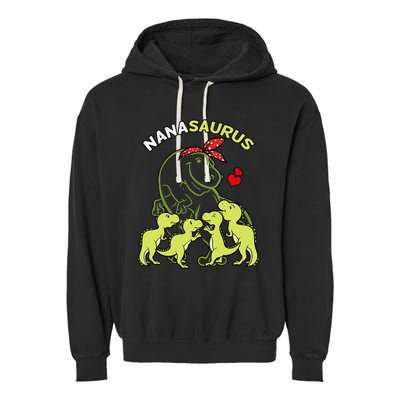 Nanasaurus Nana 4  Dinosaur Mother's Day Garment-Dyed Fleece Hoodie