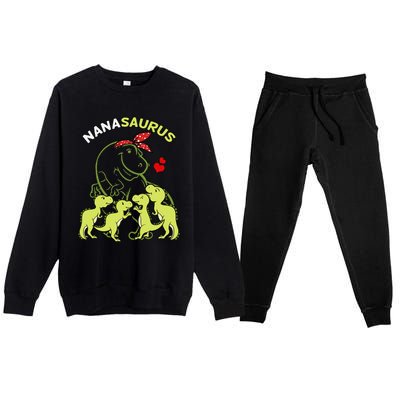 Nanasaurus Nana 4  Dinosaur Mother's Day Premium Crewneck Sweatsuit Set