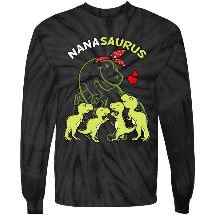 Nanasaurus Nana 4  Dinosaur Mother's Day Tie-Dye Long Sleeve Shirt