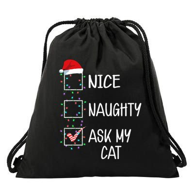 Nice Naughty Ask My Cat Funny Christmas List Drawstring Bag