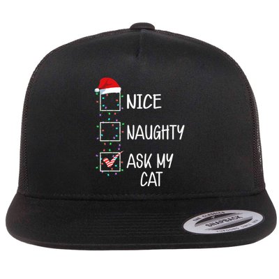 Nice Naughty Ask My Cat Funny Christmas List Flatbill Hat