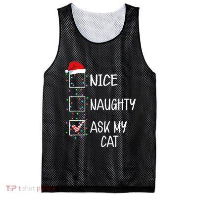 Nice Naughty Ask My Cat Funny Christmas List Mesh Reversible Basketball Jersey Tank