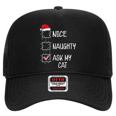 Nice Naughty Ask My Cat Funny Christmas List Trucker Hat