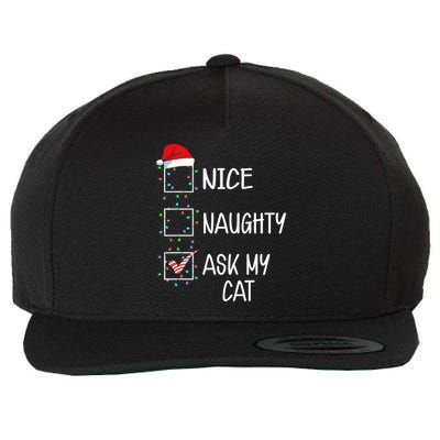 Nice Naughty Ask My Cat Funny Christmas List Wool Snapback Cap