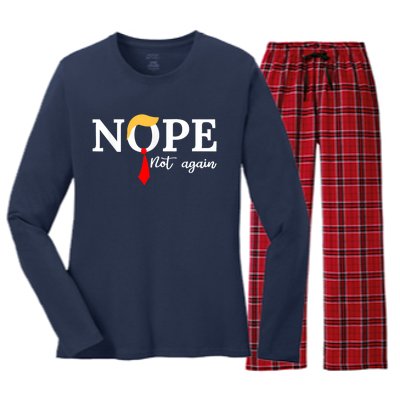 Nope Not Again Funny Trump Apparel Nope Not Again Trump Women's Long Sleeve Flannel Pajama Set 