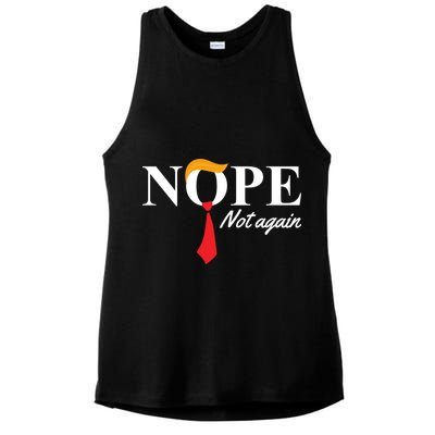 Nope Not Again Donald Trump Funny Ladies PosiCharge Tri-Blend Wicking Tank