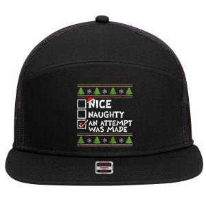 Nice Naughty An Attempt Was Made Funny Christmas Gift 7 Panel Mesh Trucker Snapback Hat