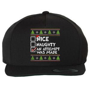 Nice Naughty An Attempt Was Made Funny Christmas Gift Wool Snapback Cap