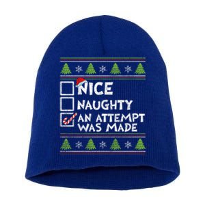 Nice Naughty An Attempt Was Made Funny Christmas Gift Short Acrylic Beanie