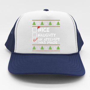 Nice Naughty An Attempt Was Made Funny Christmas Gift Trucker Hat