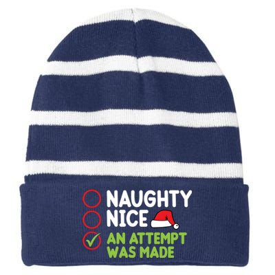 Naughty Nice An Attempt Was Made Funny Christmas Striped Beanie with Solid Band