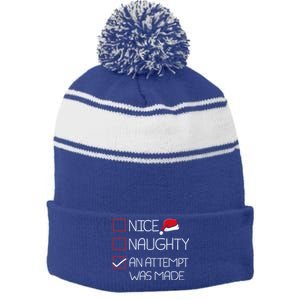 Nice Naughty An Attempt Was Made Christmas Pajama Funny Xmas Gift Stripe Pom Pom Beanie