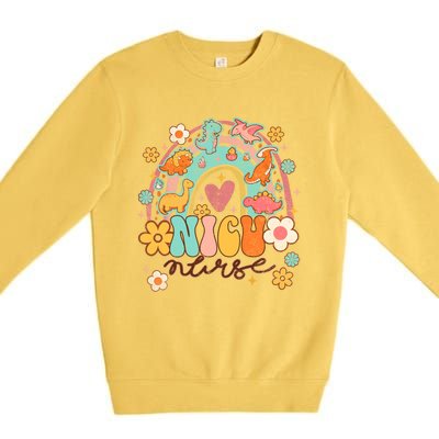 Nicu Nurse Animal Dinosaur Nurse Appreciation Groovy Rainbow Gift Premium Crewneck Sweatshirt