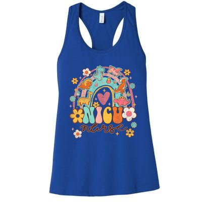 Nicu Nurse Animal Dinosaur Nurse Appreciation Groovy Rainbow Gift Women's Racerback Tank