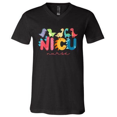 NICU Nurse Animal Nurse Appreciation Nicu Nurse Dinosaur V-Neck T-Shirt