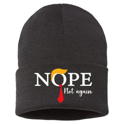 Nope Not Again Funny Trump Biden Democrat Usa Election 2024 Sustainable Knit Beanie