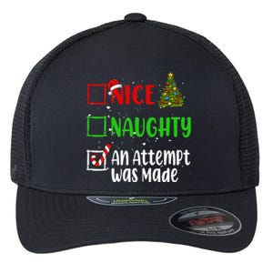 Nice Naughty An Attempt Was Made Christmas List Holiday Xmas Gift Flexfit Unipanel Trucker Cap