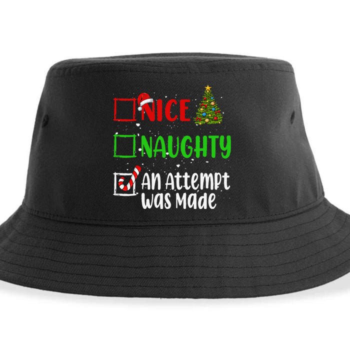 Nice Naughty An Attempt Was Made Christmas List Holiday Xmas Gift Sustainable Bucket Hat