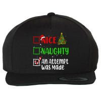 Nice Naughty An Attempt Was Made Christmas List Holiday Xmas Gift Wool Snapback Cap