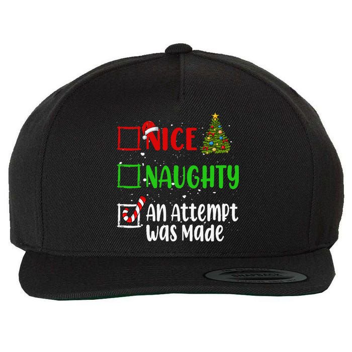 Nice Naughty An Attempt Was Made Christmas List Holiday Xmas Gift Wool Snapback Cap