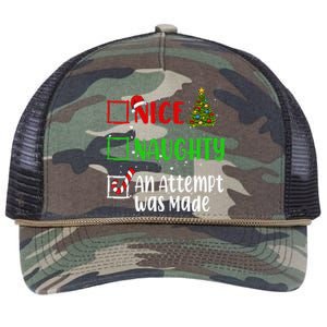 Nice Naughty An Attempt Was Made Christmas List Holiday Xmas Gift Retro Rope Trucker Hat Cap