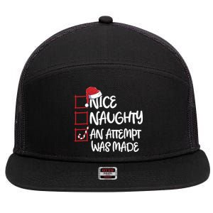 Nice Naughty An Attempt Was Made Christmas List 7 Panel Mesh Trucker Snapback Hat