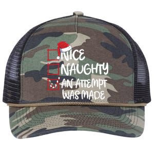 Nice Naughty An Attempt Was Made Christmas List Retro Rope Trucker Hat Cap