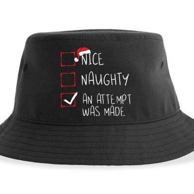 Nice Naughty An Attempt Was Made Christmas List Santa Claus Sustainable Bucket Hat