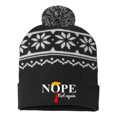 Nope Not Again Funny Trump Apparel Nope Not Again Trump USA-Made Snowflake Beanie