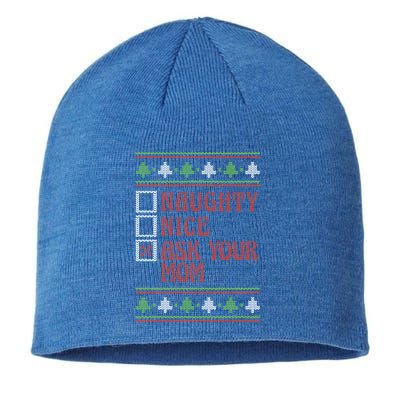 Naughty Nice Ask Your Mom Ugly Holiday Sweater Funny Xmas Gift Sustainable Beanie