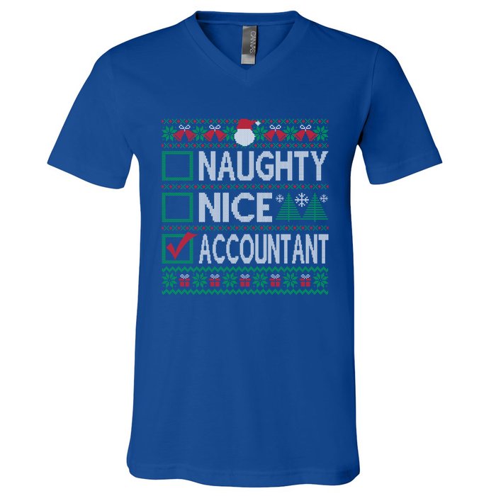 Naughty Nice Accountant Christmas List Ugly Sweater Party Gift V-Neck T-Shirt